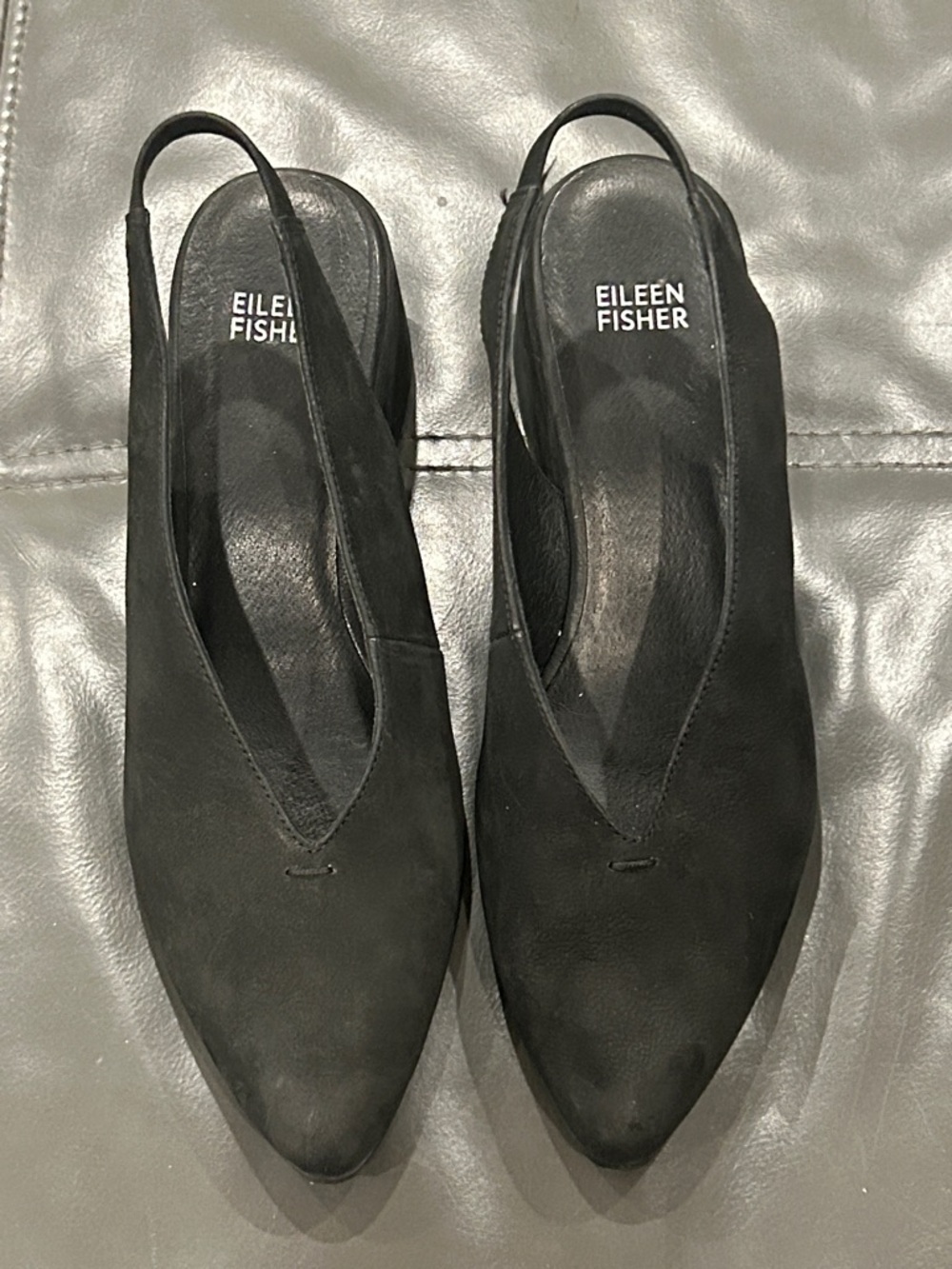 Eileen Fisher Black Suede Slingback Pointed Toe Mules